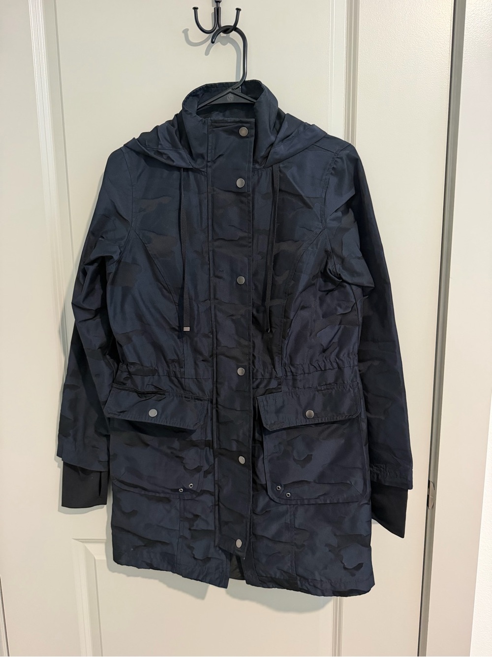 Women's Navy Camo Hooded Rain Jacket
